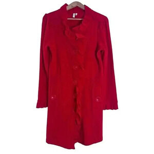 Madison Wool Red Ruffled Jacket Trench Coat Women's Size L